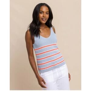 Alli Striped Womens Sleeveless Sweater Tank Side Subdued Blue Cotton Luxury M
